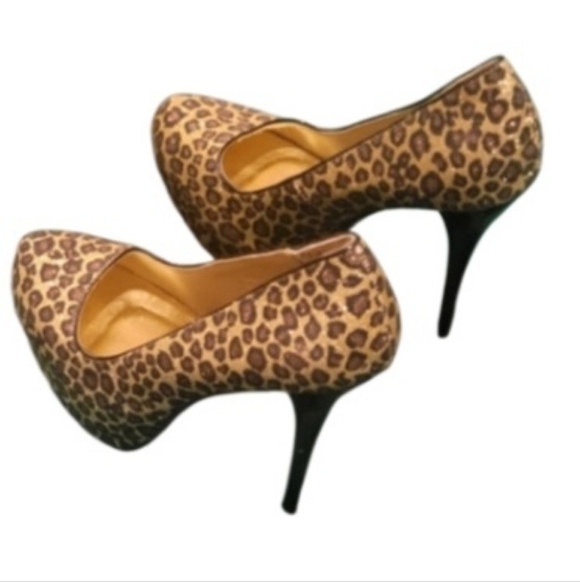 QUPID NEUTRAL 107 Gold Bronze Leopard Glitter Platform Pumps Size 8 - Picture 6 of 12